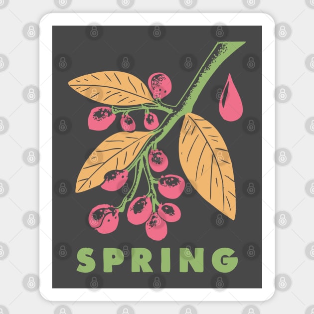 Vintage Spring Botanical Branch Illustration Magnet by TuncGK